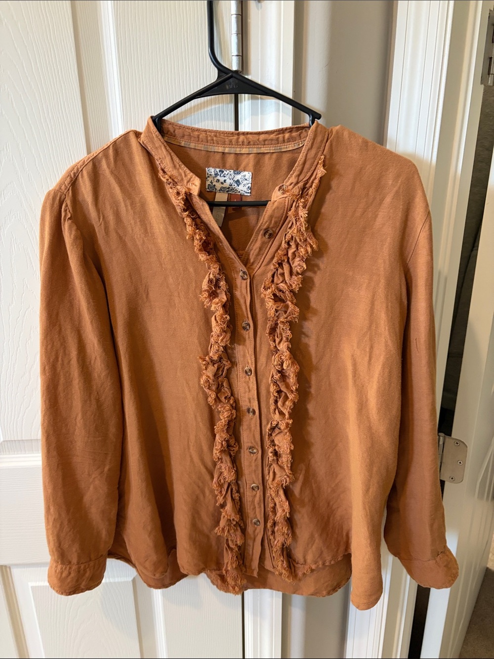 Pilcro Rust Ruffle-Trim Button-Front Shirt